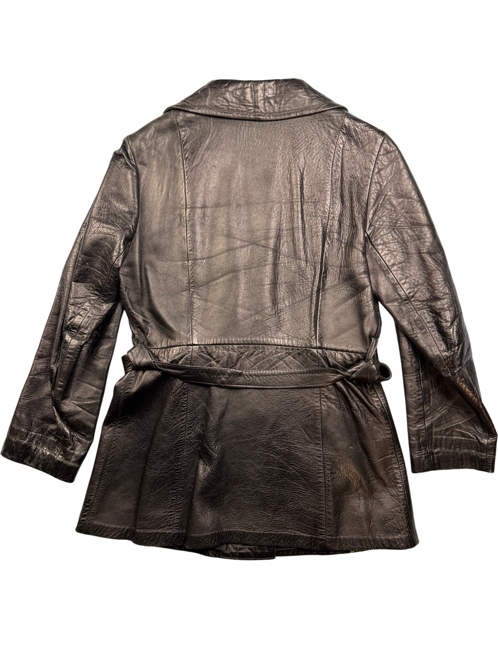 County Black Leather Trench Coat - M - Think Vintage