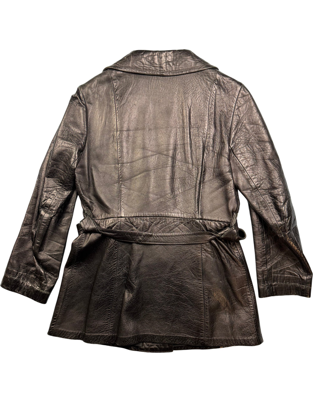 County Black Leather Trench Coat - M - Think Vintage