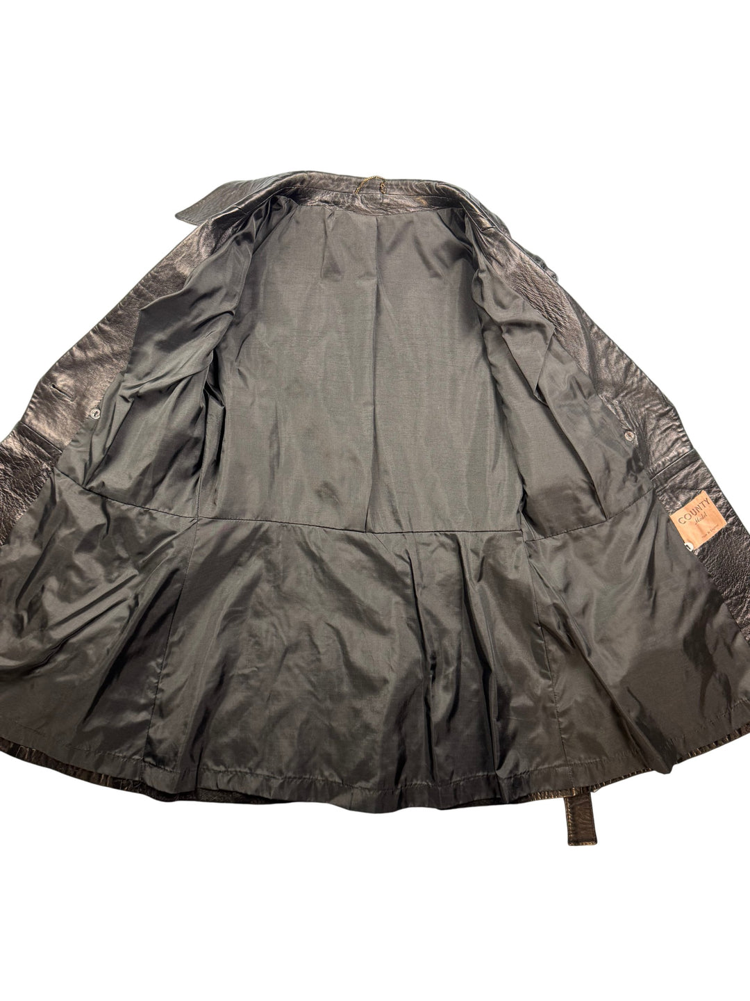 County Black Leather Trench Coat - M - Think Vintage Online Ltd