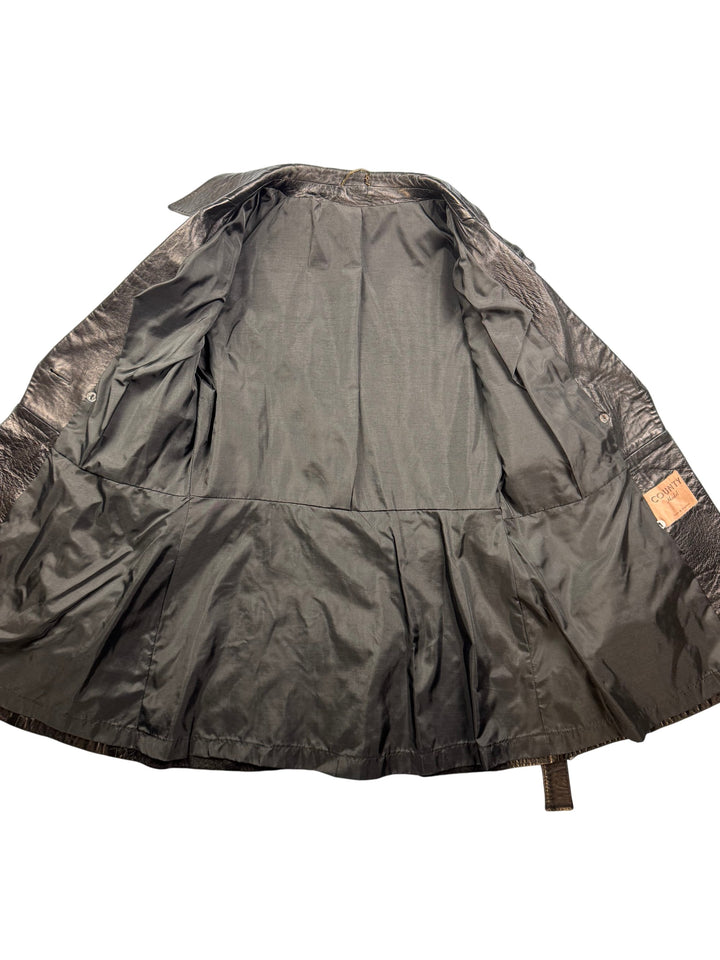County Black Leather Trench Coat - M - Think Vintage ltd