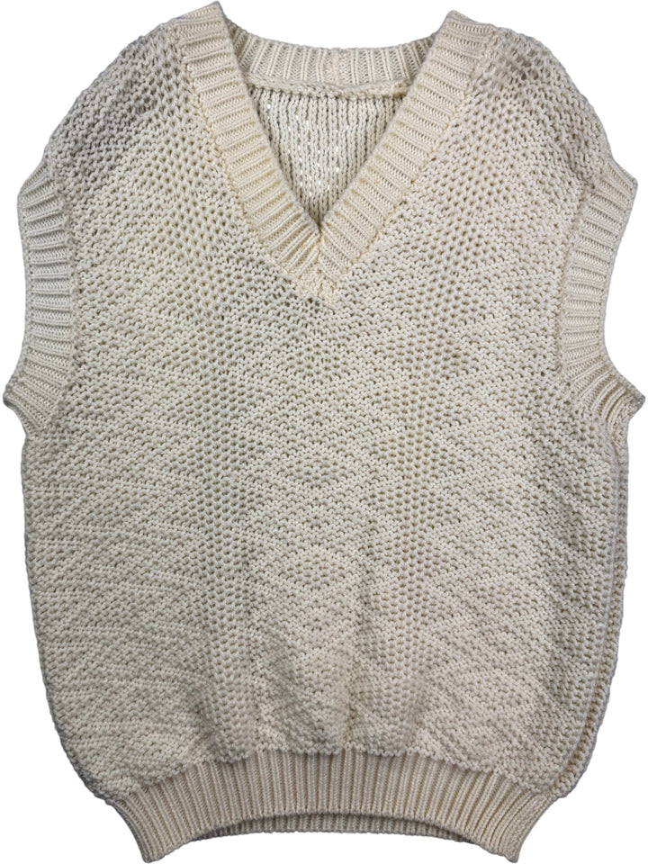 Cream Knitted V-Neck Sweater Vest - L - Think Vintage