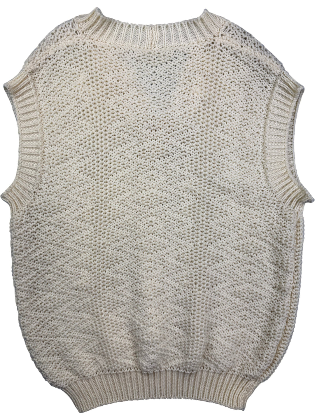 Cream Knitted V-Neck Sweater Vest - L - Think Vintage ltd
