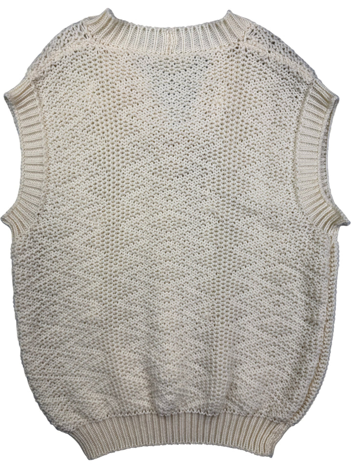 Cream Knitted V-Neck Sweater Vest - L - Think Vintage ltd