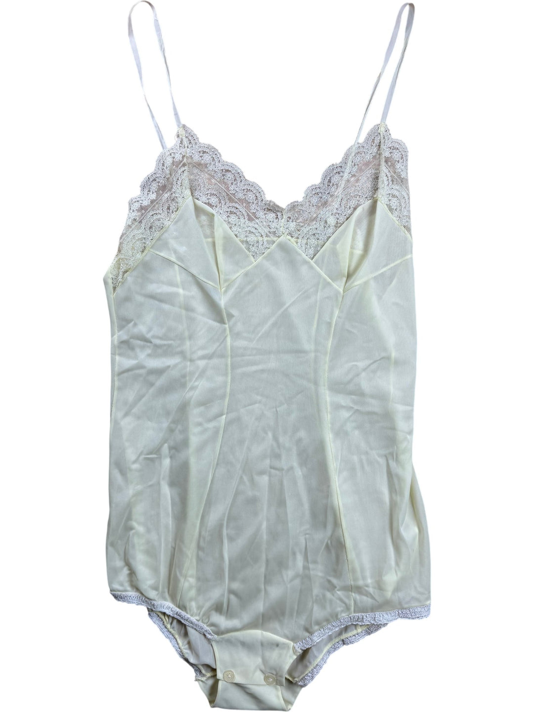 Cream Lace Trim Bodysuit - Think Vintage ltd