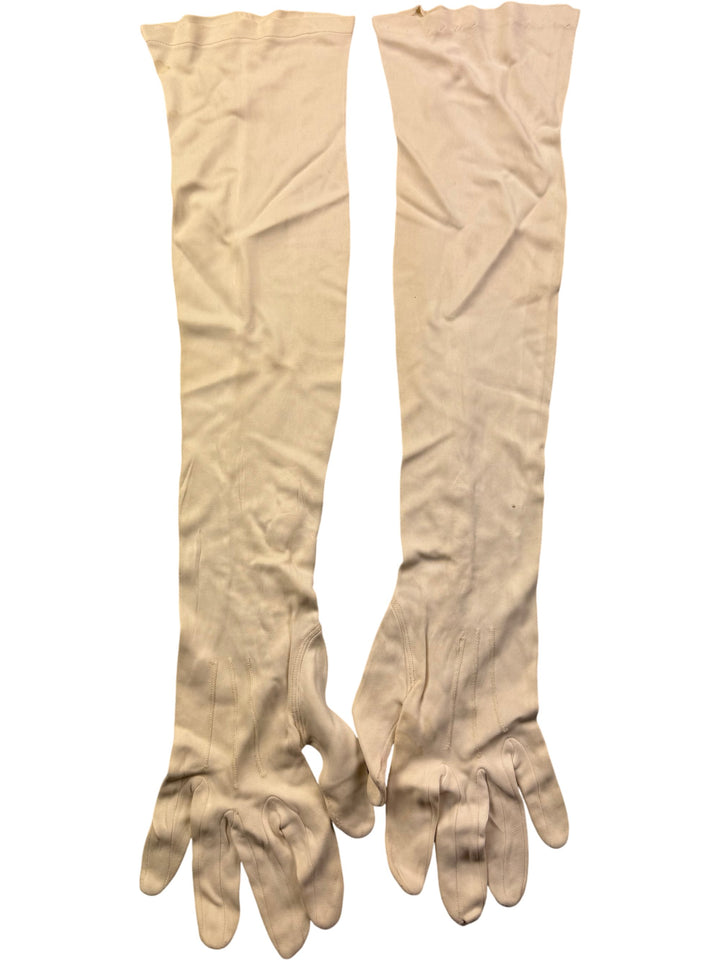 Cream Long Evening Gloves With Button Closure