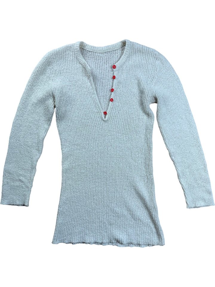 Cream Long Sleeve Ribbed Sweater - S - Think Vintage ltd