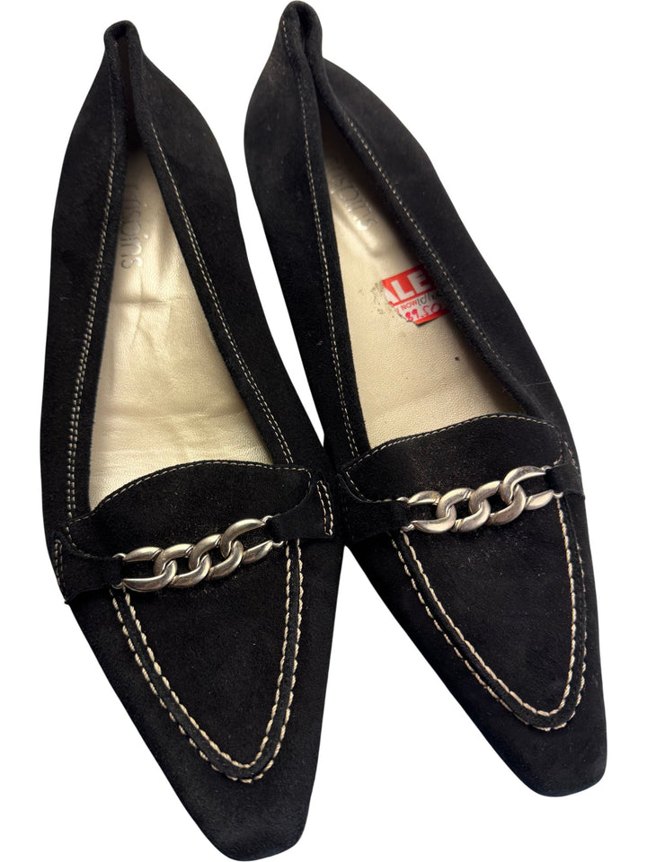 Crispins Black Suede Flat Shoes - 8 - Think Vintage ltd