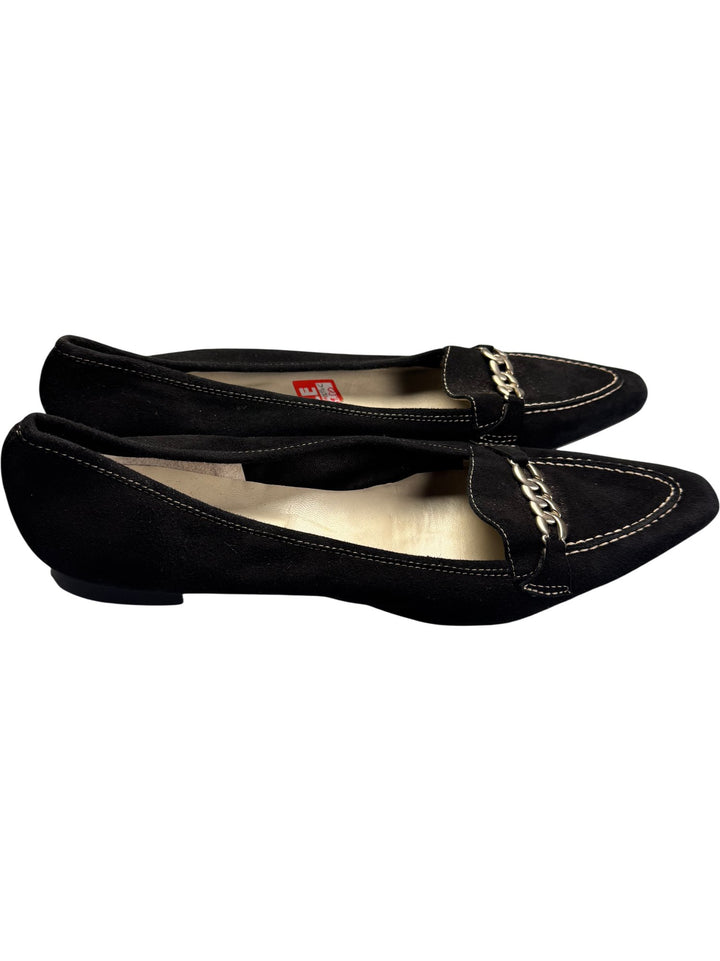 Crispins Black Suede Flat Shoes - 8 - Think Vintage ltd