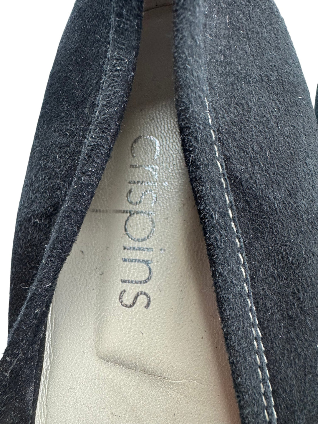 Crispins Black Suede Flat Shoes - 8 - Think Vintage ltd