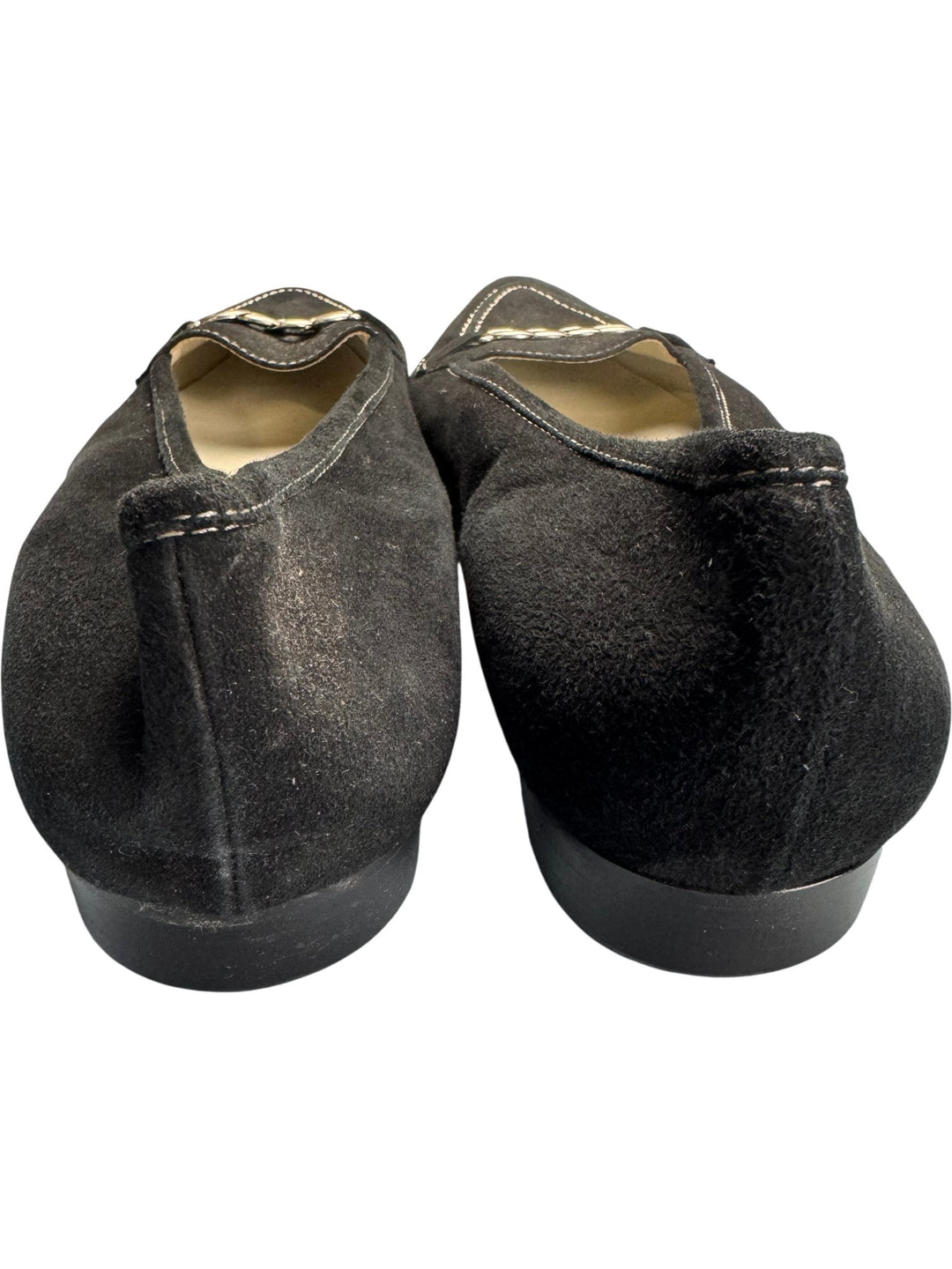 Crispins Black Suede Flat Shoes - 8 - Think Vintage ltd