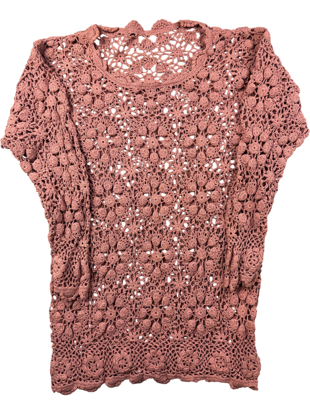 Crochet Floral Short Sleeve Top - S/M - Think Vintage Online Ltd