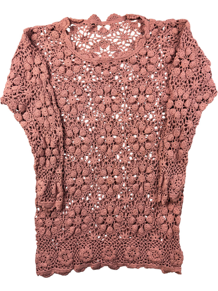 Crochet Floral Short Sleeve Top - S/M - Think Vintage ltd