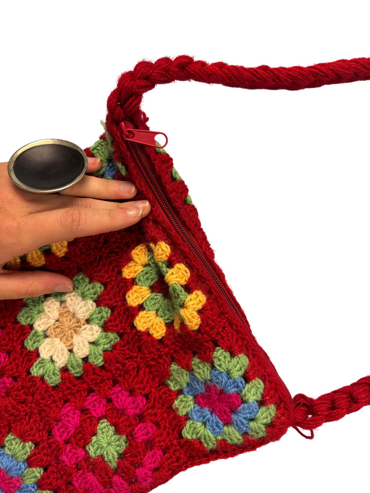 Crochet Multicolor Shoulder Bag - Think Vintage