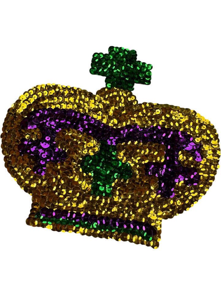Crown Shaped Sequin Patch Gold Green Purple - Think Vintage