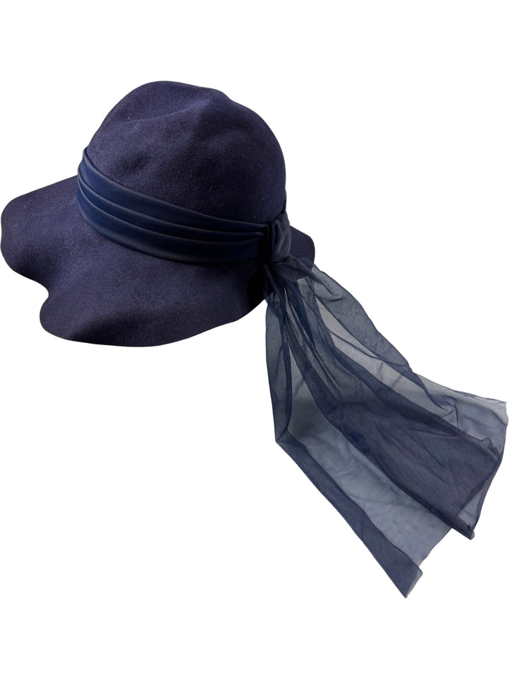 Czarina Navy Wide Brim Sun Hat - Think Vintage