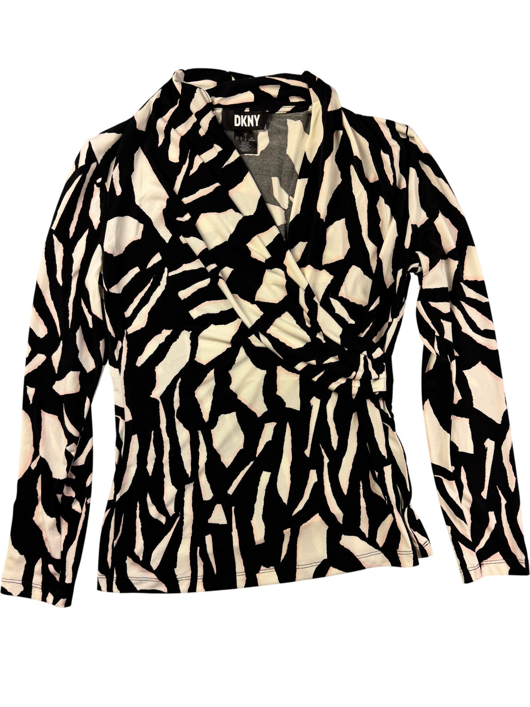 DKNY Black White Wrap Patterned Top - M - Think Vintage ltd