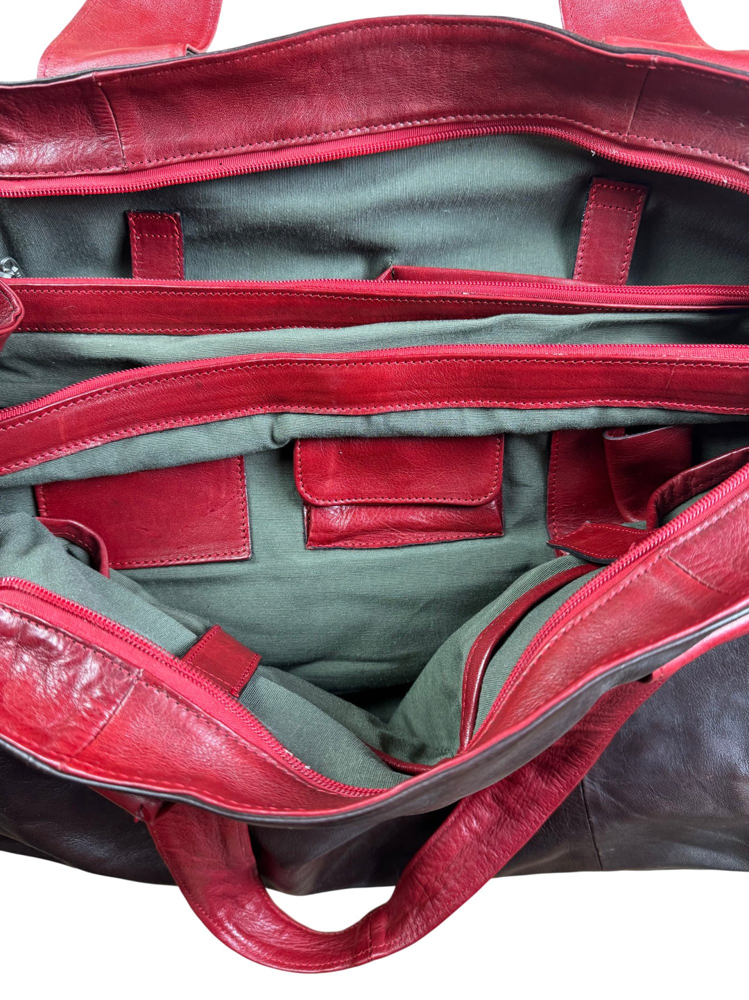 DYMS Leather Tote Bag Brown and Red