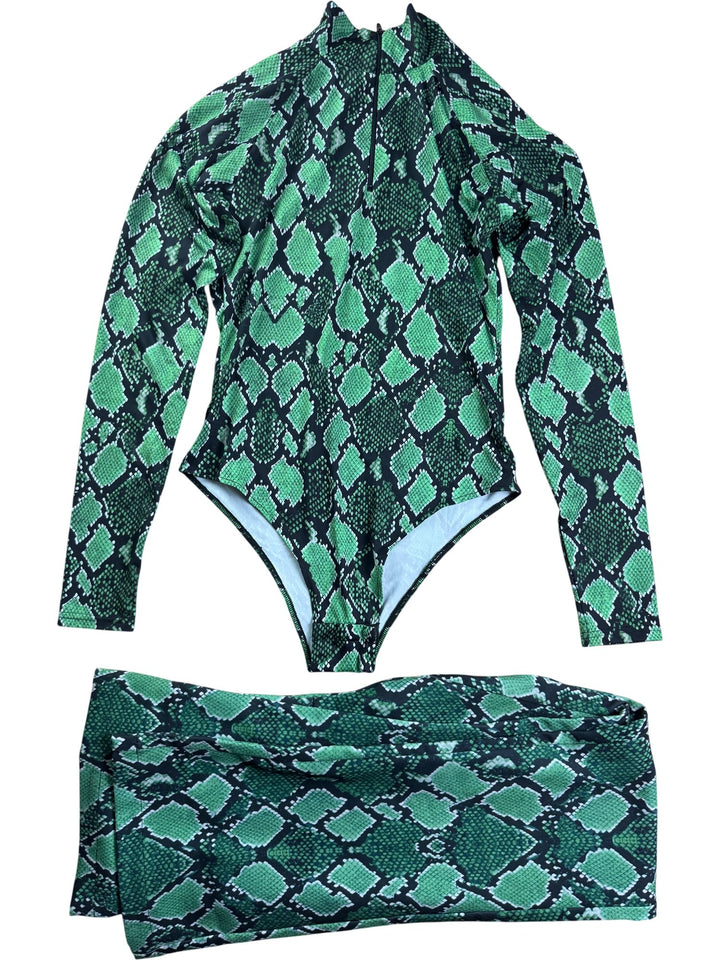 Daily Paper Green Snake Print Bodysuit And Flared Trouser Co-ord - W28 - Think Vintage ltd