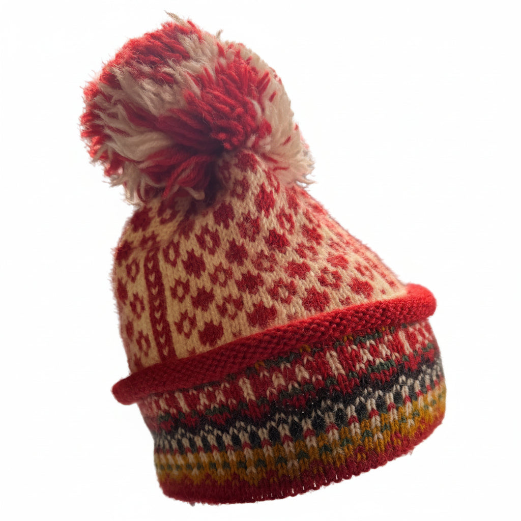 Dale Of Norway Red Patterned Wool Beanie - Think Vintage ltd