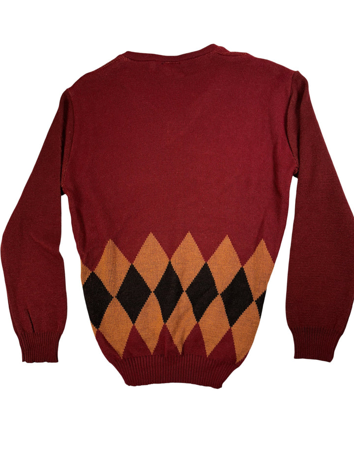 Daniel Argyle Pattern V-Neck Sweater - S - Think Vintage