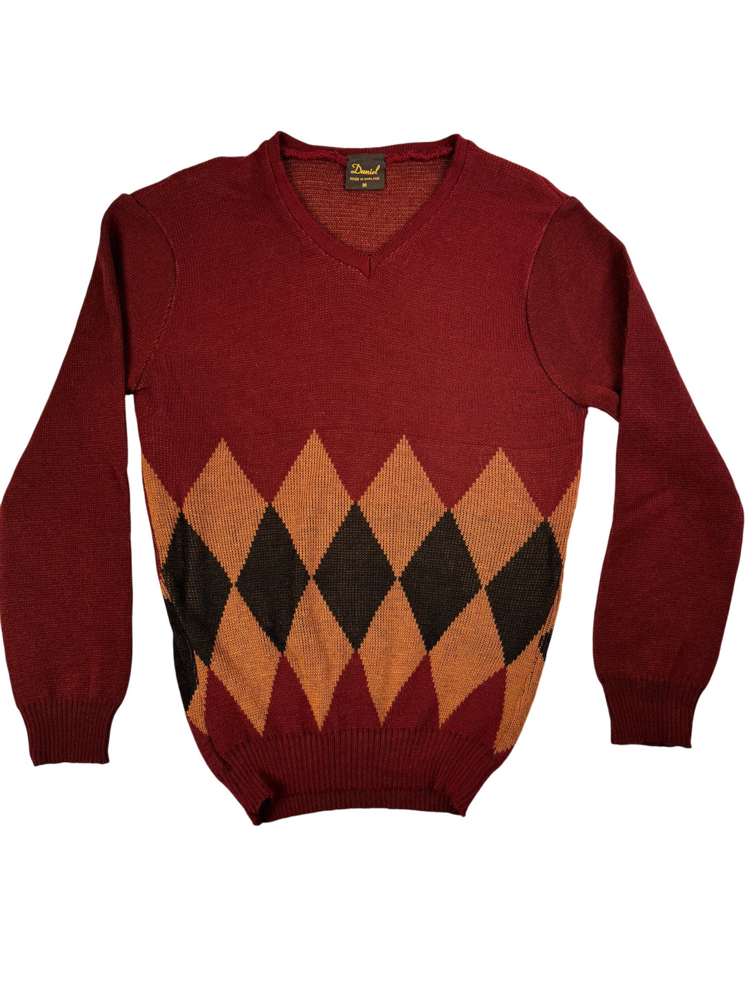 Daniel Argyle Pattern V-Neck Sweater - S - Think Vintage Online Ltd