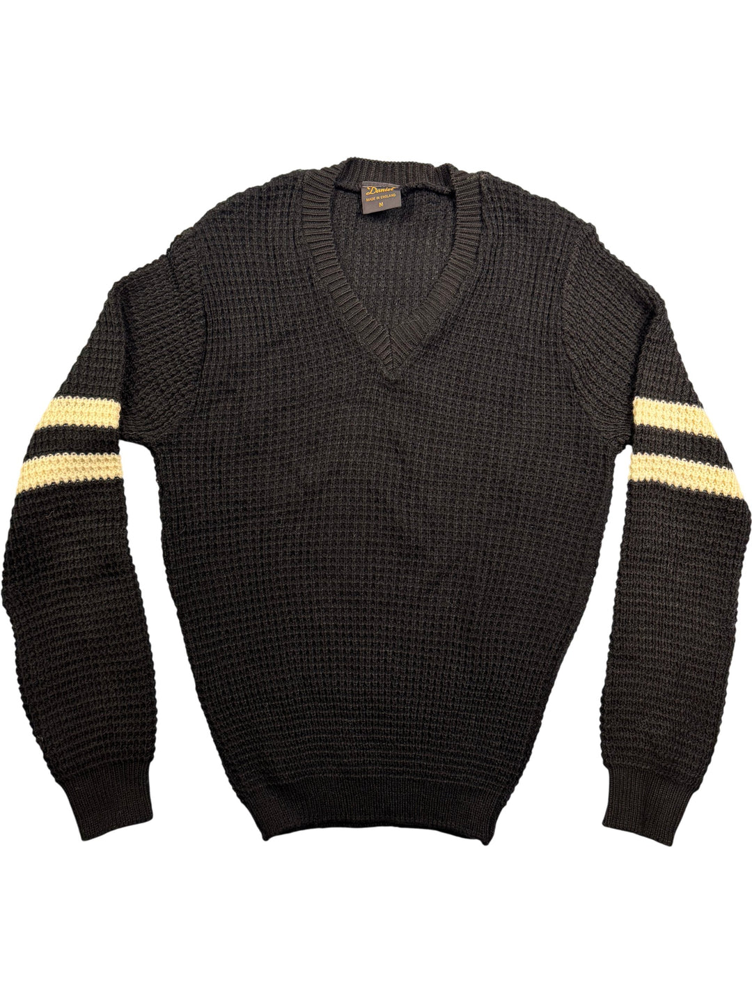 Daniel V-Neck Knit Sweater with Stripe Sleeves - S - Think Vintage Online Ltd