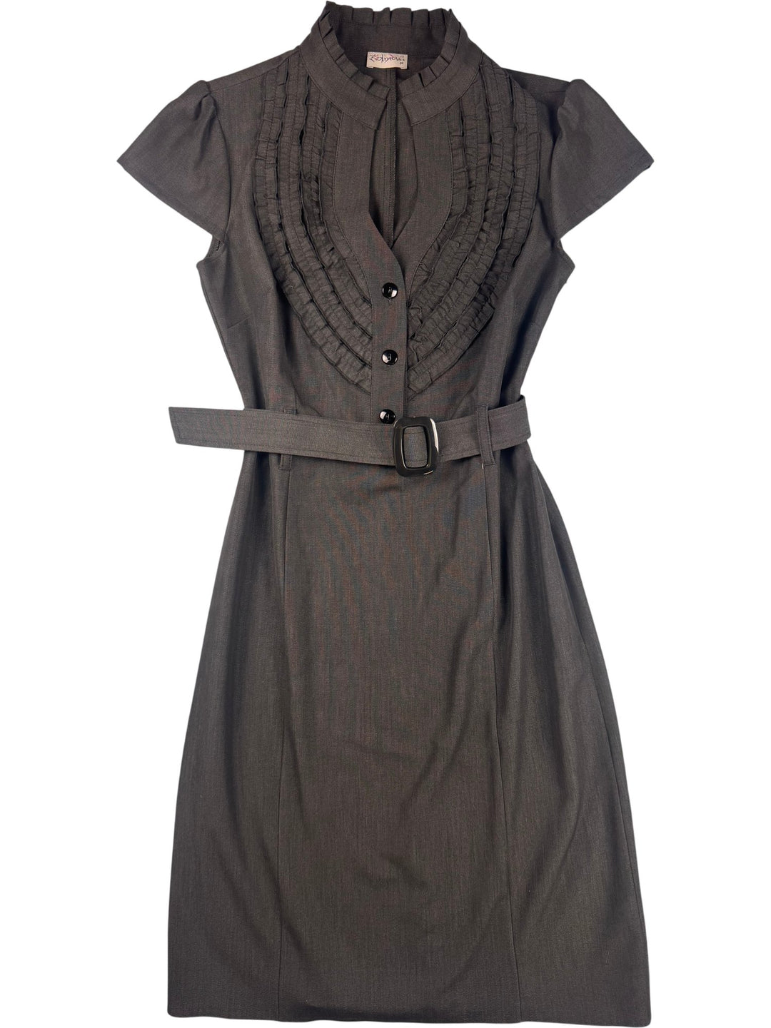 Dark Grey Short Sleeve Dress with Belt - XS - Think Vintage ltd