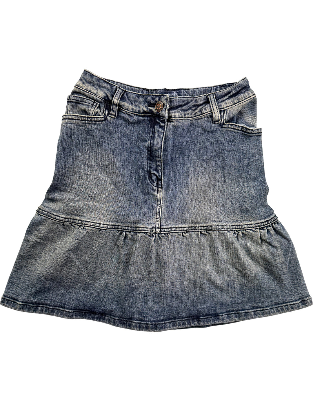 Denim Skirt with Layered Hem - W26 - Think Vintage