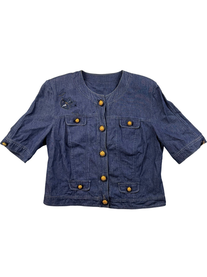 Denim Trucker Jacket with Gold Buttons - M - Think Vintage ltd