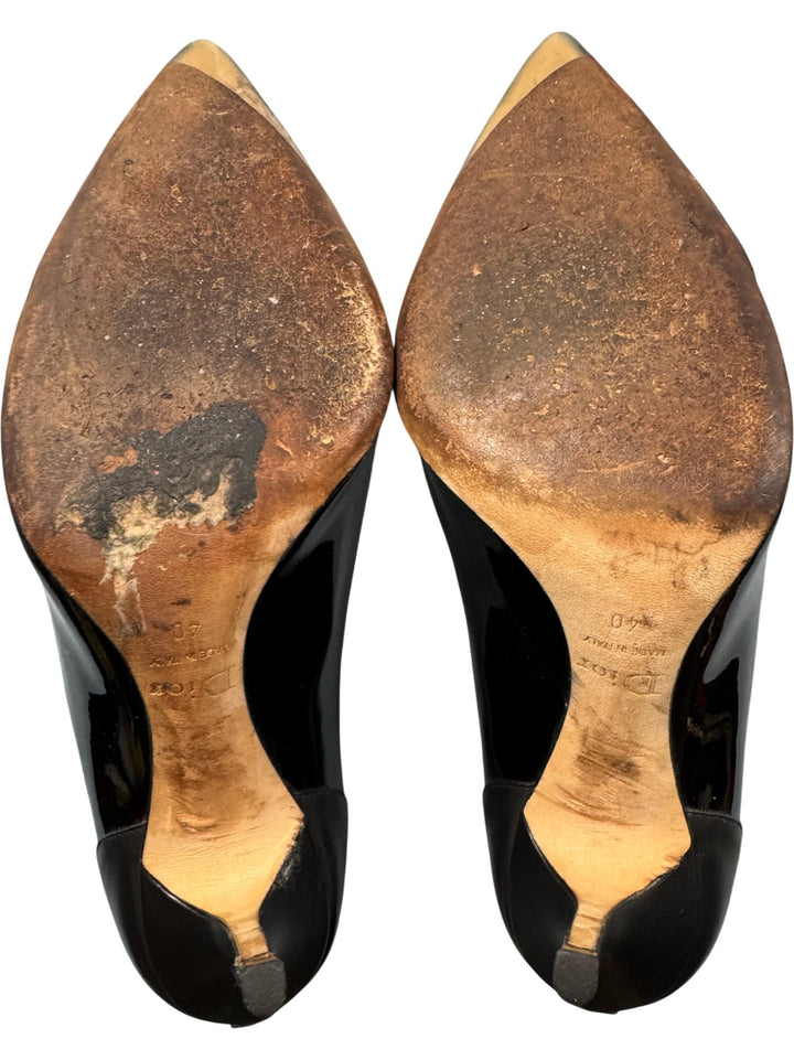 Dior Black Patent Leather Pointed Toe Heels -  Size 6.5 - Think Vintage ltd