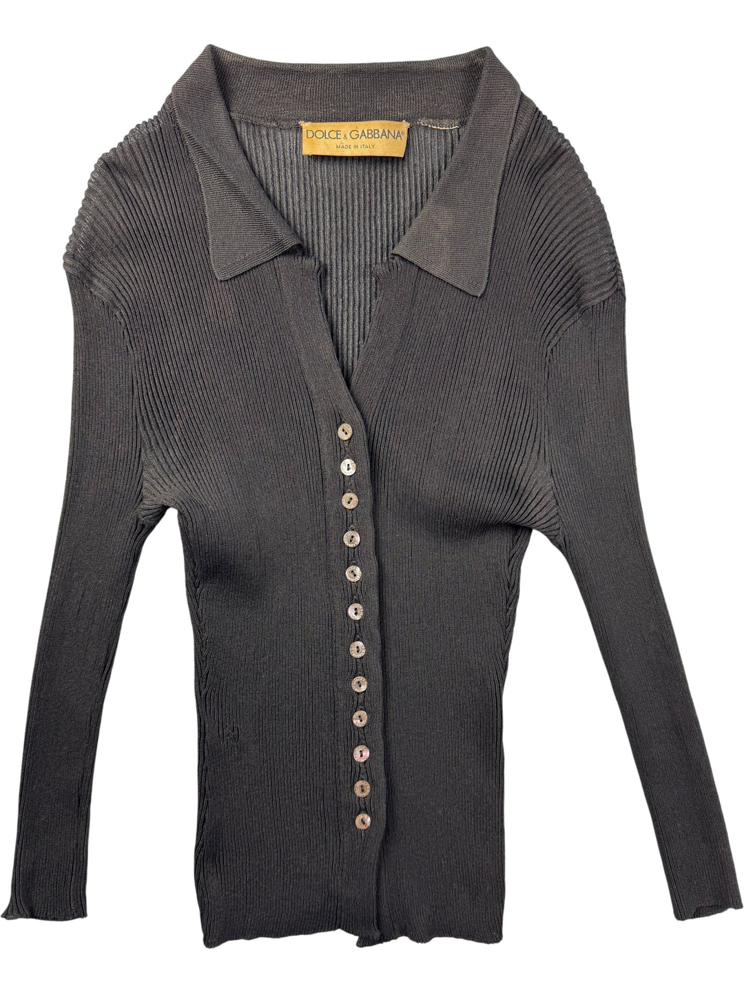 Dolce & Gabbana Black Ribbed Long Sleeve Top - S - Think Vintage ltd