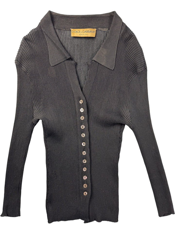 Dolce & Gabbana Black Ribbed Long Sleeve Top - S - Think Vintage ltd