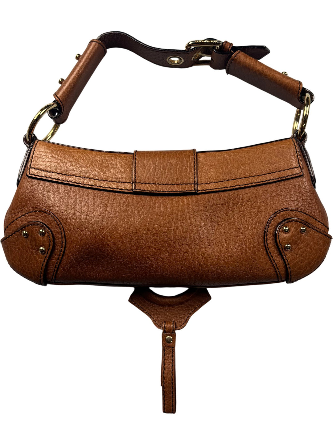 Dolce & Gabbana Brown Leather Embellished Handbag - Think Vintage ltd