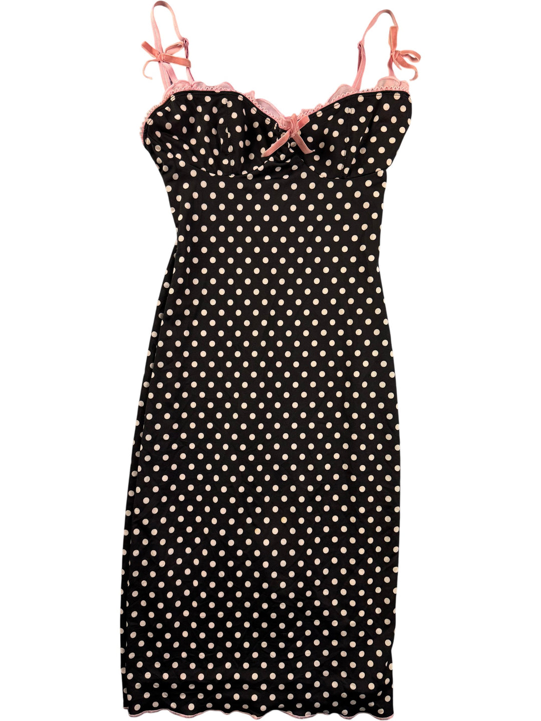 Doll Baby Polka Dot Dress With Pink Trim - S - Think Vintage