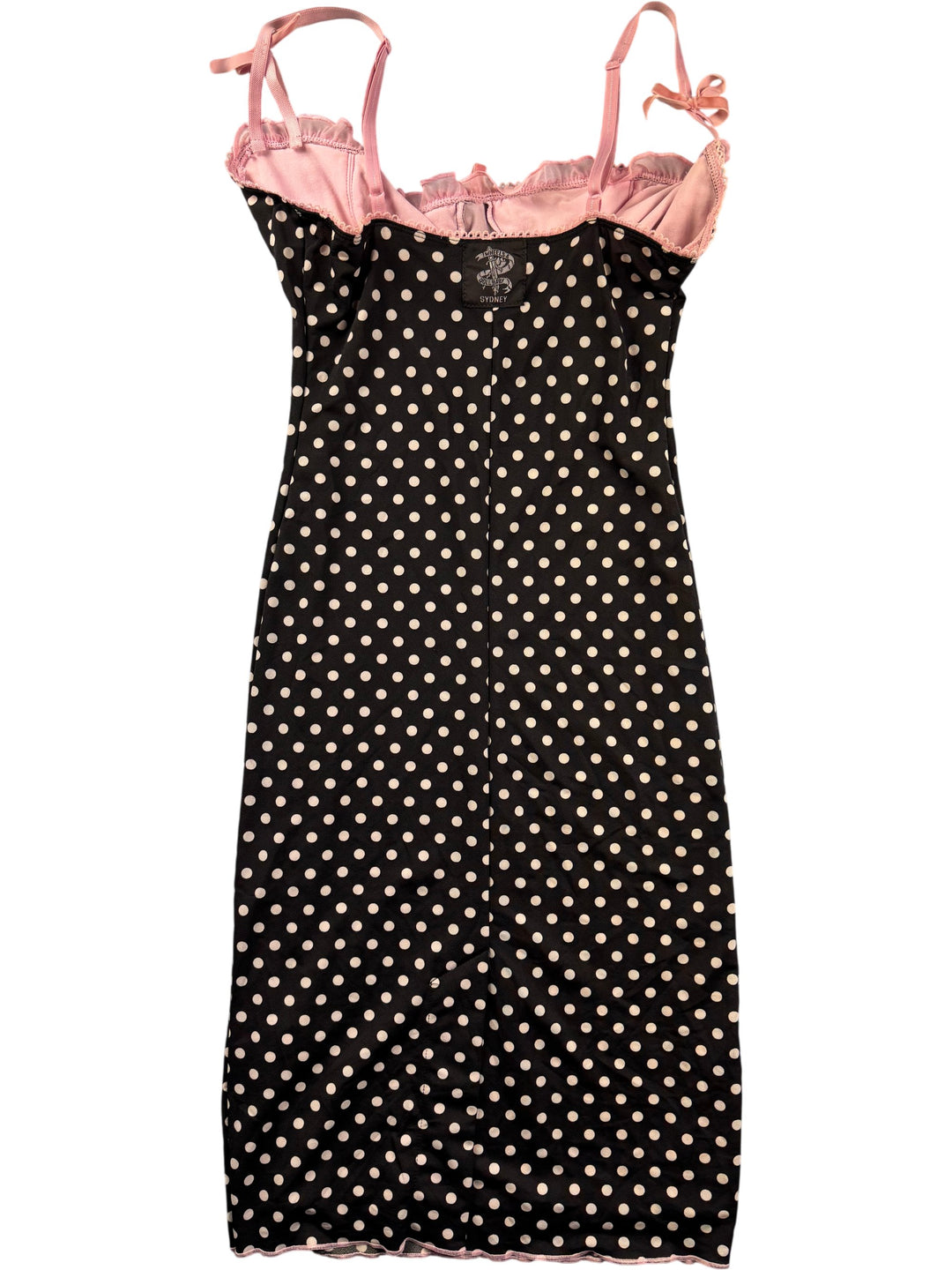 Doll Baby Polka Dot Dress With Pink Trim - S - Think Vintage