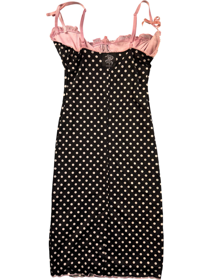 Doll Baby Polka Dot Dress With Pink Trim - S - Think Vintage