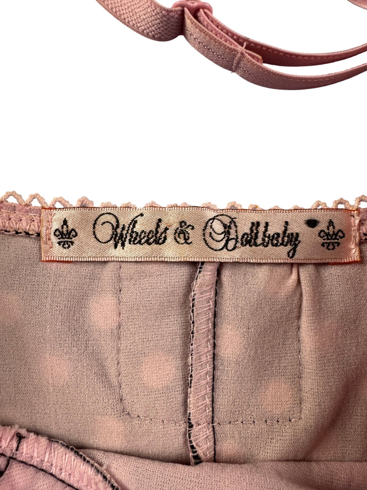 Doll Baby Polka Dot Dress With Pink Trim - S - Think Vintage