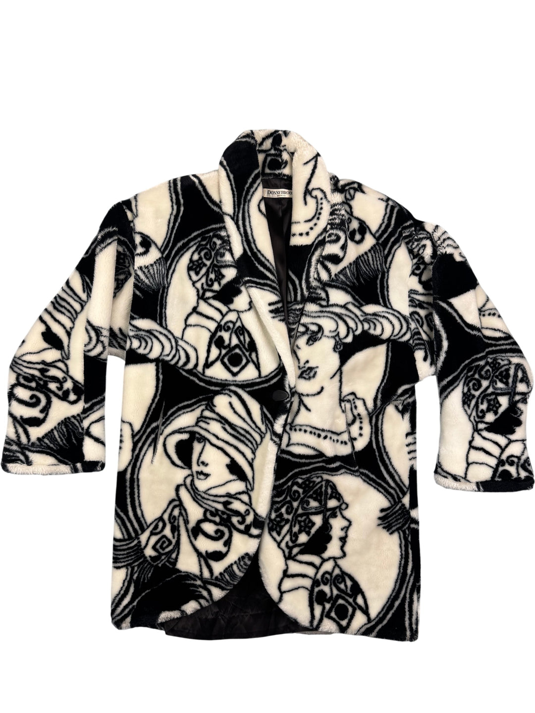 Donnybrook Black and White Graphic Coat - M - Think Vintage