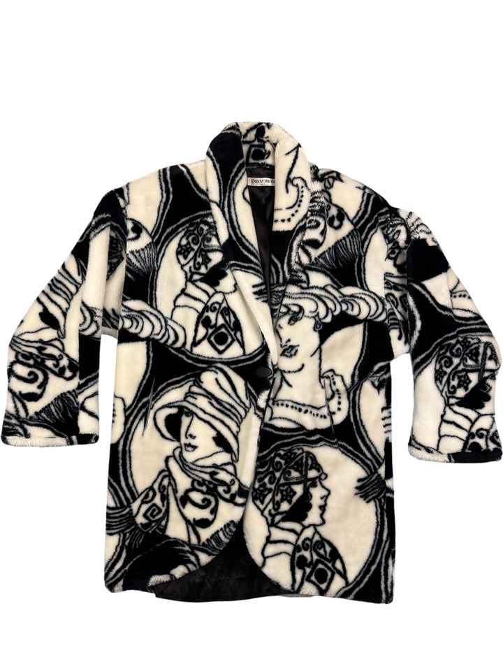 Donnybrook Black and White Graphic Coat - M - Think Vintage