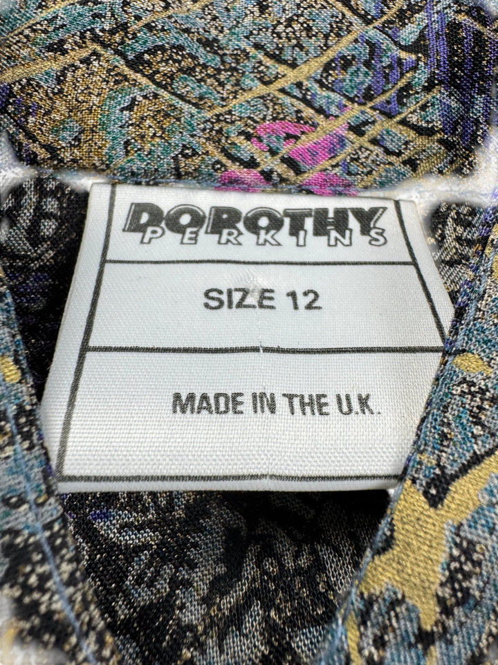 Dorothy Perkins Long Sleeved Patterned Blouse - S - Think Vintage ltd