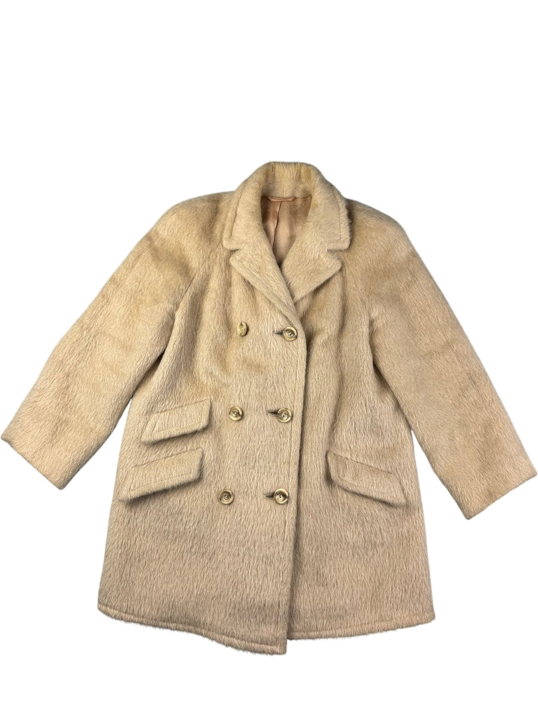 Double Breasted Beige Wool Coat - M - Think Vintage ltd