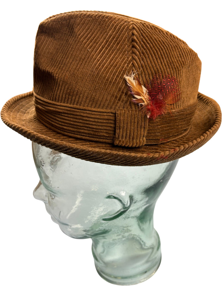 Dunn & Co Corduroy Fedora Hat With Feathers - Think Vintage