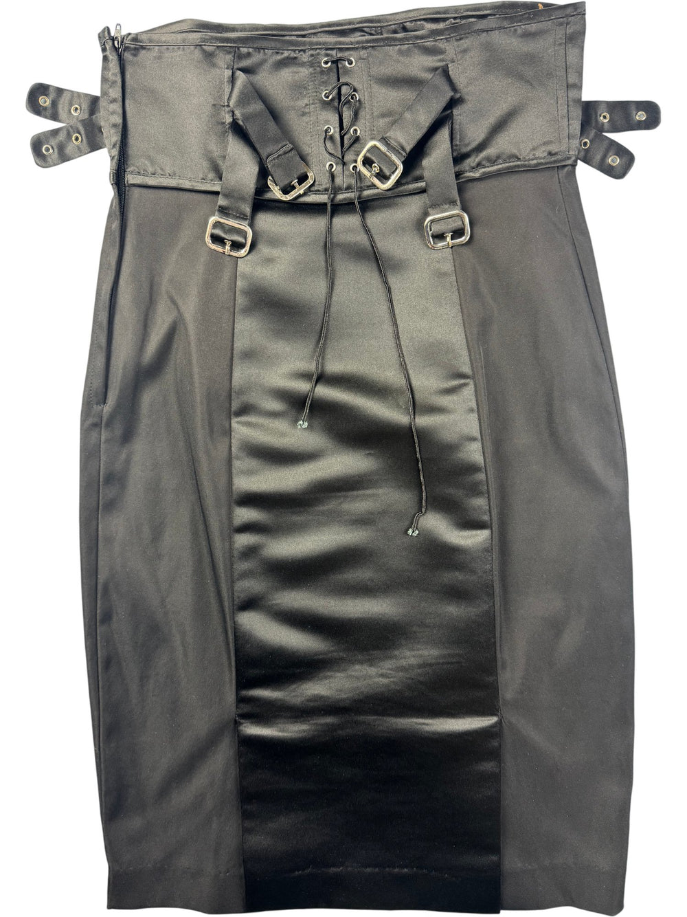 Early 2000s Betsey Johnson Black Satin Skirt - S - Think Vintage ltd