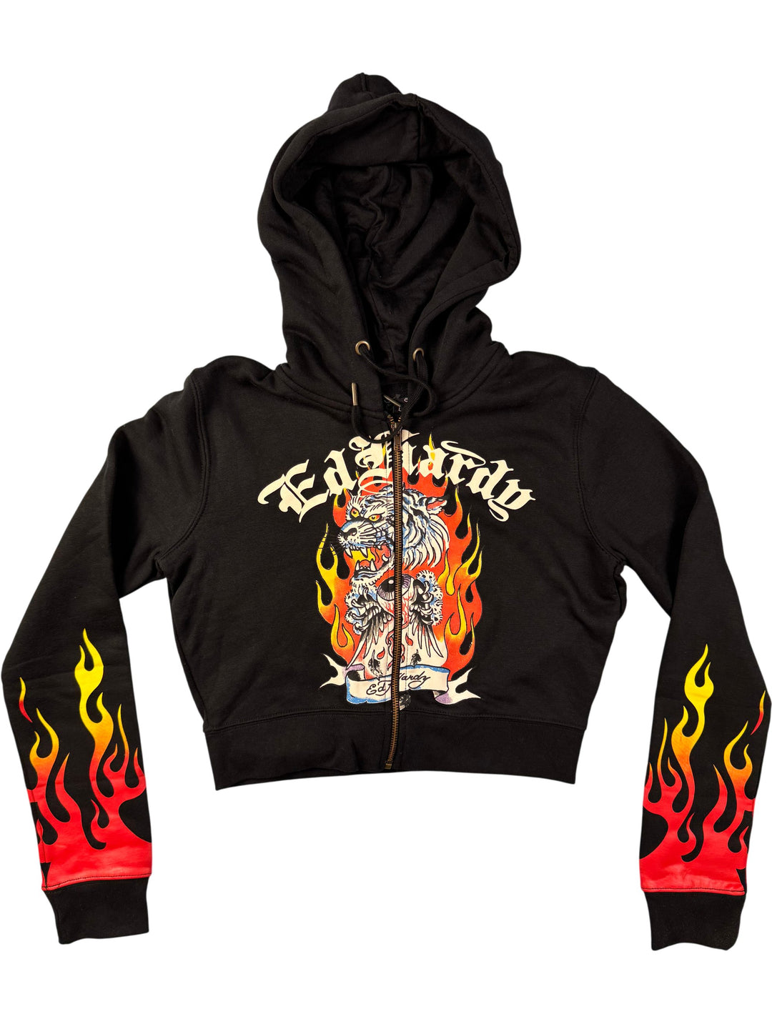 Ed Hardy Black Hoodie with Flame Sleeves - M - Think Vintage