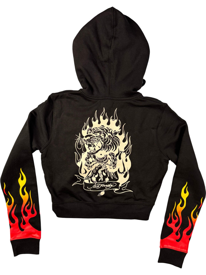 Ed Hardy Black Hoodie with Flame Sleeves - M - Think Vintage ltd