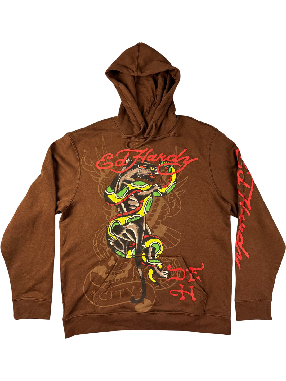 Ed Hardy Brown Hoodie with Graphic Print - XL - Think Vintage