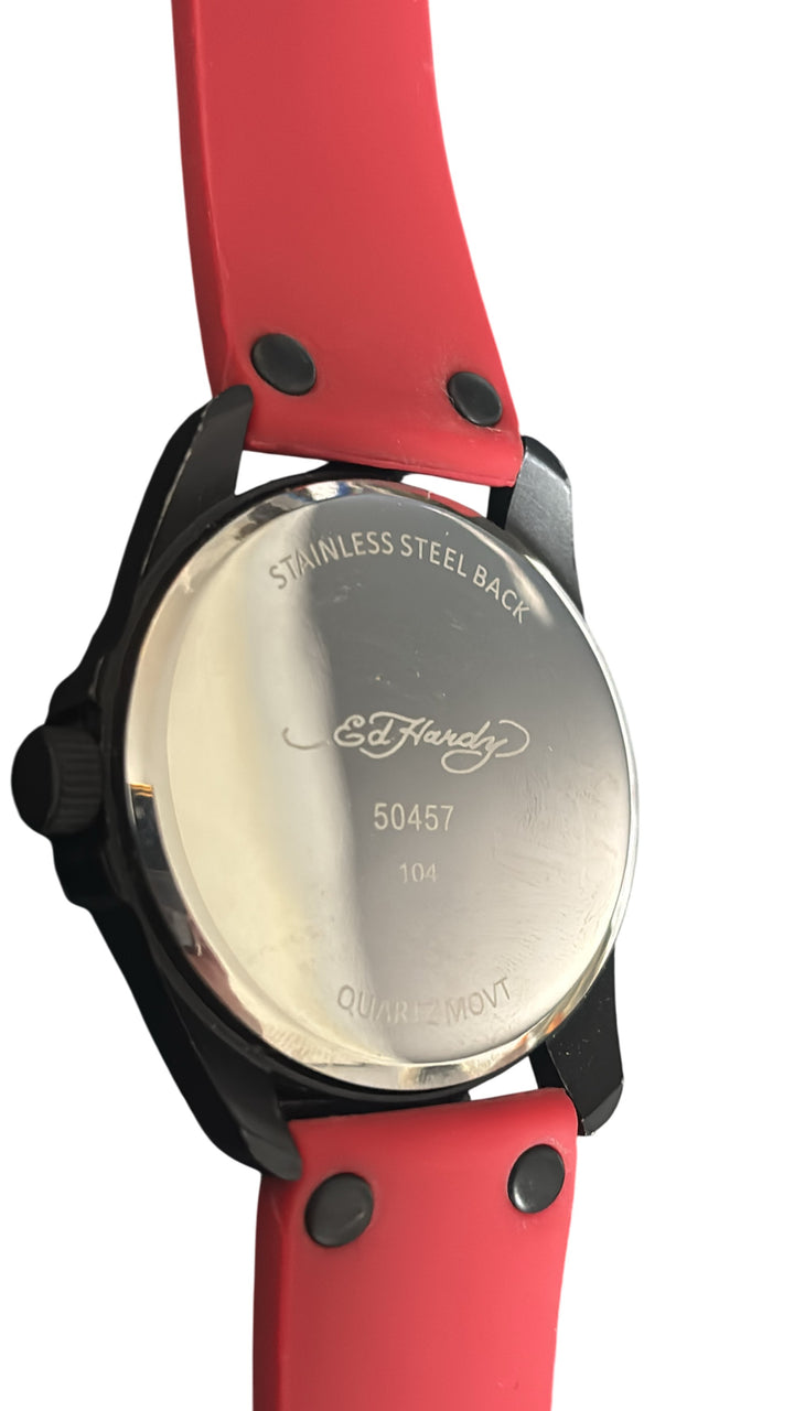 Ed Hardy Quartz Wristwatch Red Strap Tiger Dial Unisex - Think Vintage