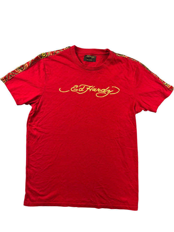 Ed Hardy Red Graphic T-Shirt - L - Think Vintage Online Ltd