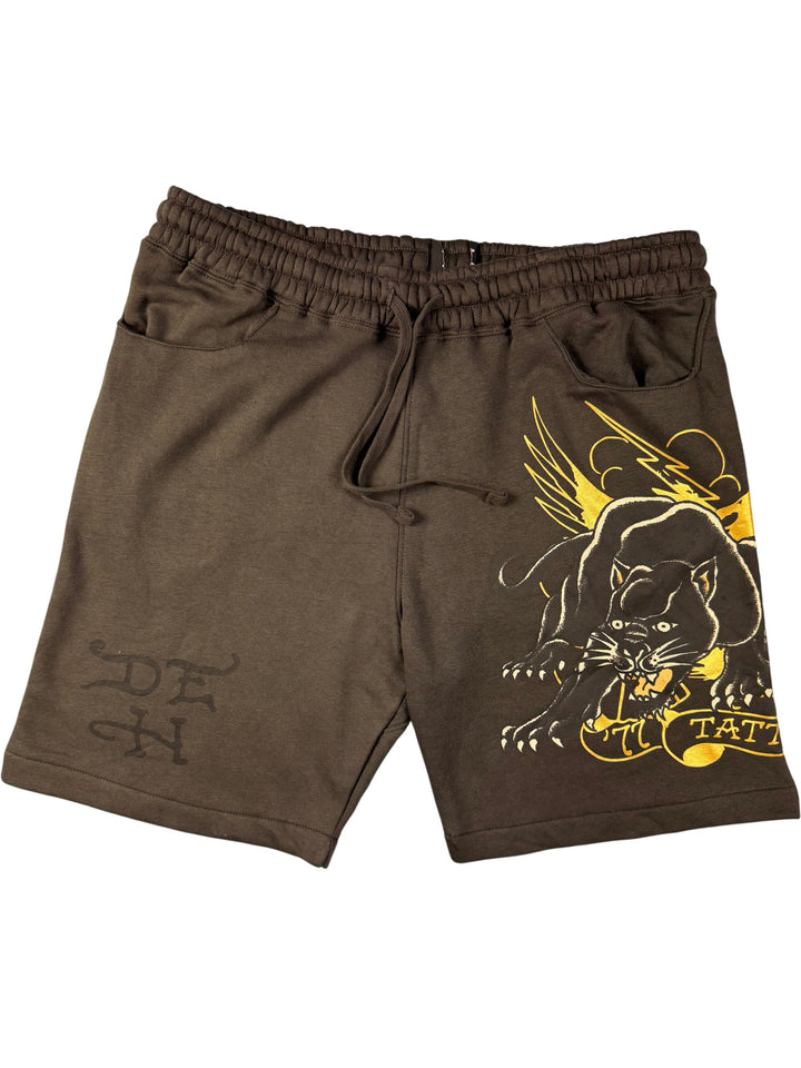 Ed Hardy Tattoo Graphic Brown Shorts - L - Think Vintage