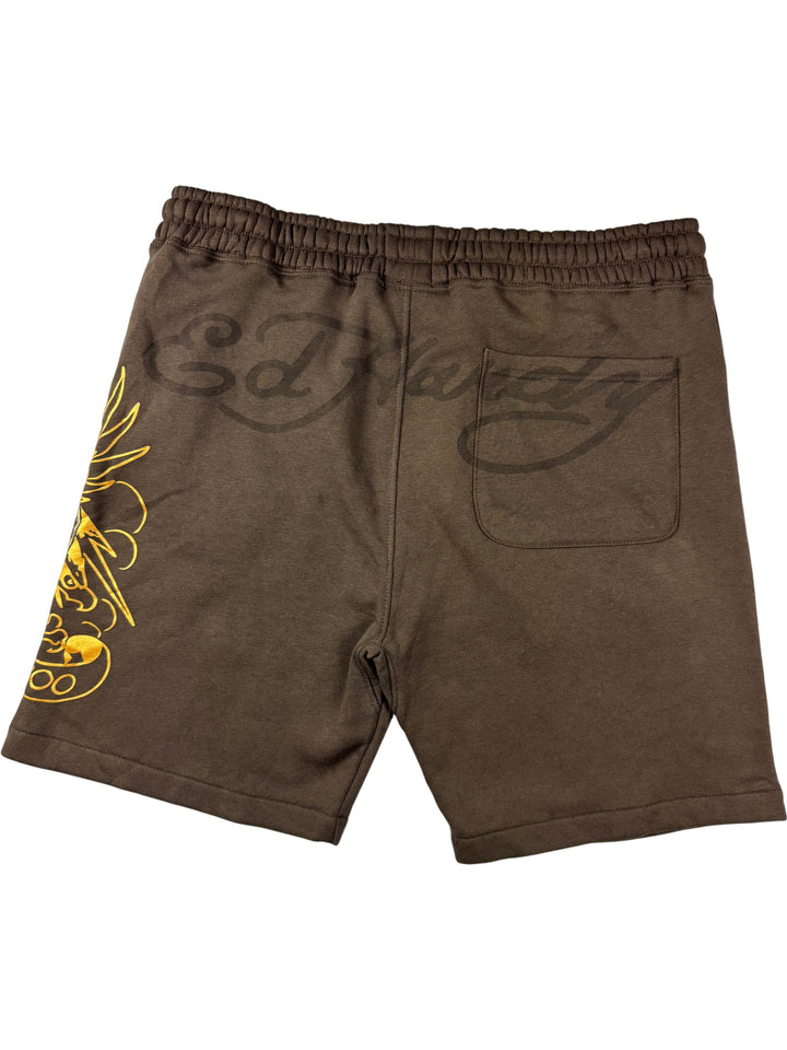 Ed Hardy Tattoo Graphic Brown Shorts - L - Think Vintage
